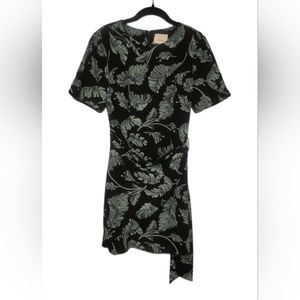 Cinq a Sept Teal & Black Floral Leaf Print Wrap Dress Size 4